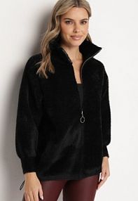 Czarna bluza z Wełną Suwakiem i Ściągaczami Enalwen Born2Be damska