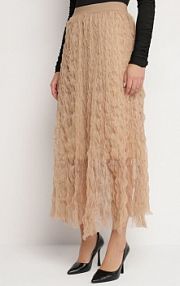 Brązowa Rozkloszowana spódnica z Półtransparentnego Materiału z Ozdobnym Tłoczeniem Zerivra Born2Be