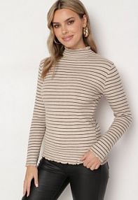 Beżowy golf z Wełną w Paski Vortilira Born2Be damski