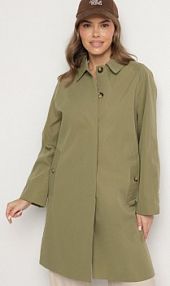 Zielony płaszcz Jednorzędowy z Kołnierzykiem Ronisse Born2Be damski