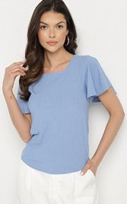 Niebieska bluzka Ozdobiona Szerokimi Rękawami Sunlisa Born2Be damska