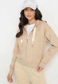 Beżowa rozpinana bluza z Kapturem Bawełną i Cyrkoniami Uliviela Born2Be damska