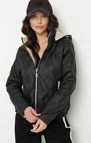 Czarna Pikowana kurtka o Dwustronnym Kroju z Odpinanym Kapturem Zeorina bh forever damska