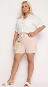 Beżowe szorty Typu Bermudy z Wysokim Stanem z Gumką w Pasie i Wiązaniem Seviiana bh forever damskie
