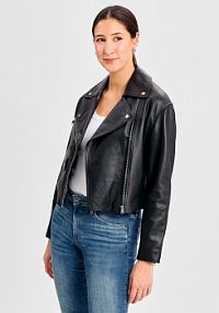 Kurtka skórzana  Laridas Kobiety skóra czarna jednolity XS HUGO damska