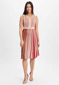 Sukienka z dzianiny Kobiety wiskoza czerwona/beżowa/różowa w paski 42 zero