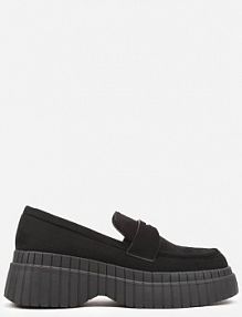 Czarne mokasyny na Platformie z Tłoczeniem Ozdobione Paskiem Fonirea Renee damskie