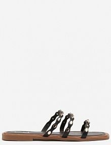 Czarne klapki z Metalicznymi Aplikacjami i Trzema Paskami Korritia c'm paris damskie