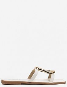 Białe Płaskie klapki z Geometryczną Okrągłą Klamerką Davivoria cink me damskie