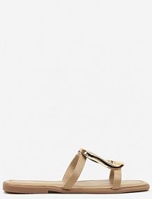 Ciemnobeżowe Płaskie klapki z Geometryczną Okrągłą Klamerką Davivoria cink me damskie