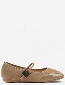 Ciemnobeżowe Balerinki z Lakierowaną Wstawką i Ozdobną Sprzączką Neorwen Renee