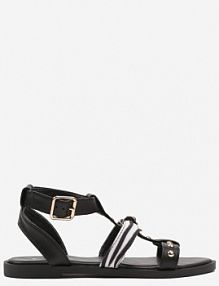 Czarne sandały Typu Gladiatorki z Ozdobnymi Nitami Borritis c'm paris damskie