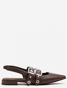 Brązowe sandały Typu Slingback Ozdobione Klamrami Selritia c'm paris damskie