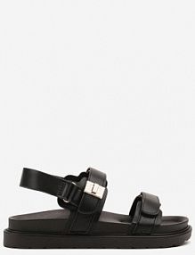 Czarne sandały z Metaliczną Ozdobą Falanelis c'm paris damskie