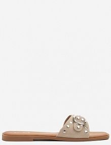 Beżowe klapki z Ozdobnymi Klamrami i Nitami Silritis c'm paris damskie