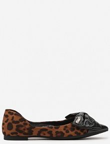 Brązowe Panterkowe Balerinki ze Szpiczastym Noskiem i Aplikacją z Kokardą Eleariva Renee