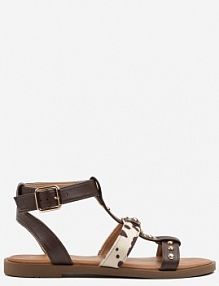 Brązowe sandały Typu Gladiatorki z Ozdobnymi Nitami Borritis c'm paris damskie