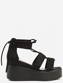 Czarne sandały na Koturnie z Wiązaniem Fevalenne modern world