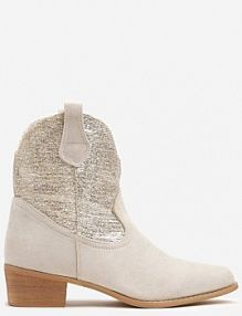 Jasnobeżowe Botki Typu kowbojki na Niskim Obcasie Elearisha Renee