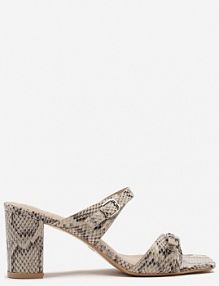 Beżowe Wężowe klapki na Słupkowym Obcasie z Ozdobnymi Klamerkami Zarielae fashion belle