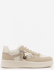 Beżowe sneakersy Zdobione Metaliczną Aplikacją i Imitacją Skóry Węża Sarivane ideal damskie