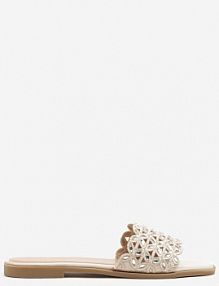 Beżowe Ażurowe klapki Zdobione Cyrkoniami Lilivone ideal damskie