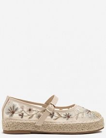 Beżowe espadryle z Siateczki na Plecionej Podeszwie Zdobione Haftem Evelritia marquiiz damskie