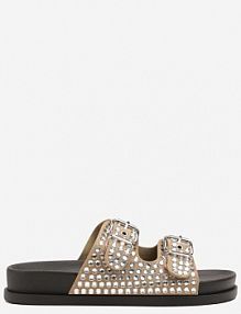 Ciemnobeżowe klapki Ozdobione Cyrkoniami Bolozi marquiiz damskie