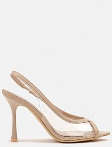Beżowe Transparentne sandały na Szpilce Slingback z Noskiem Peep Toe Neothia ciaodeo