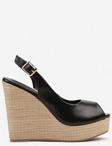 Czarne sandały na Platformie i Koturnie z Plecionką Eviliora ciaodeo