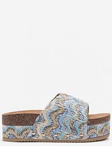 Niebieskie klapki na Platformie z Plecioną Rafią w Geometryczny Wzór Ciarilane ciaodeo damskie