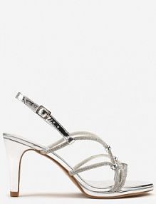 Srebrne Lakierowane Szpilki sandały z Cyrkoniowymi Paskami Zivelle ciaodeo