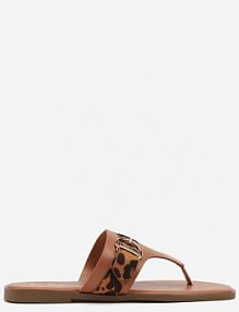 Jasnobrązowe klapki z Ozdobną Klamerką i Wstawkami Animal Print Savicelle c'm paris damskie