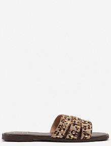 Panterkowe klapki na Płaskiej Podeszwie z Cholewką Zdobioną Nitami Redolinae c'm paris damskie