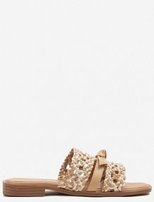 Beżowe klapki Ażurowe Zdobione Wiązaniem Koritessa marquiiz damskie
