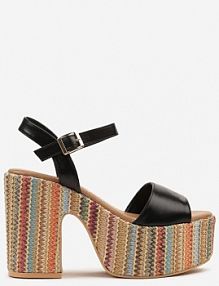 Czarne sandały na Słupku i Platformie z Plecionką Dovessa ciaodeo