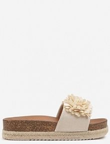 Beżowe klapki Zdobione Kwiatową Aplikacją Felinelia confly damskie