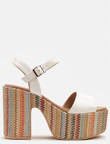 Białe sandały na Słupku i Platformie z Plecionką Dovessa ciaodeo