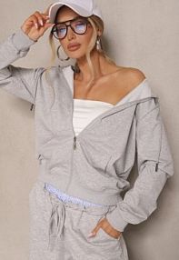 Szara rozpinana bluza z Bawełny z Kapturem Ozdobiona Sznurkami Telidwena Renee damska