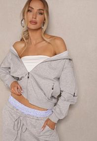 Szara rozpinana bluza z Bawełny z Kapturem Telesiela Renee damska