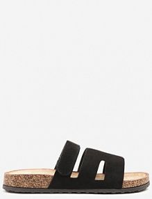 Czarne klapki na Płaskiej Podeszwie z Geometrycznymi Paskami z Ekozamszu Galanela modern world damskie