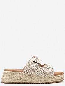 Beżowe klapki na Plecionej Podeszwie Ozdobionej Klamrami Liaritia c'm paris damskie