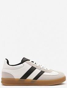 Biało-Czarne sneakersy w Stylu Klasycznych Tenisówek Zdobione Przeszyciami Ivelfia gowin damskie