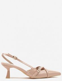 Beżowe sandały Slingback na Kaczuszce ze Szpiczastym Noskiem ze Sprzączkami Deyline ciaodeo