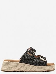 Czarne klapki na Plecionej Podeszwie Ozdobionej Klamrami Liaritia c'm paris damskie