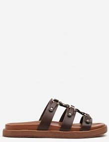 Ciemnobrązowe klapki Zdobione Aplikacjami z Metalicznym Połyskiem Lisathea c'm paris damskie