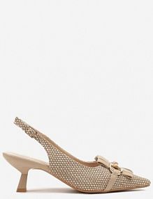 Ciemnobeżowe sandały na Kaczuszce Typu Slingback Ozdobione Klamrą Tolirea c'm paris