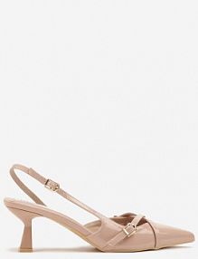 Ciemnobeżowe sandały Slingback na Kaczuszce ze Szpiczastym Noskiem ze Sprzączkami Deyline ciaodeo