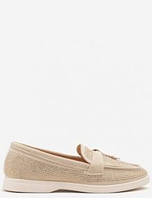 Beżowe mokasyny z Cholewką z Cyrkoniami Zdobione Aplikacją Tenurea c'm paris damskie