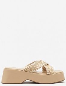 Beżowe klapki z Plecionymi Paskami w Kształcie X Cedelli c'm paris damskie